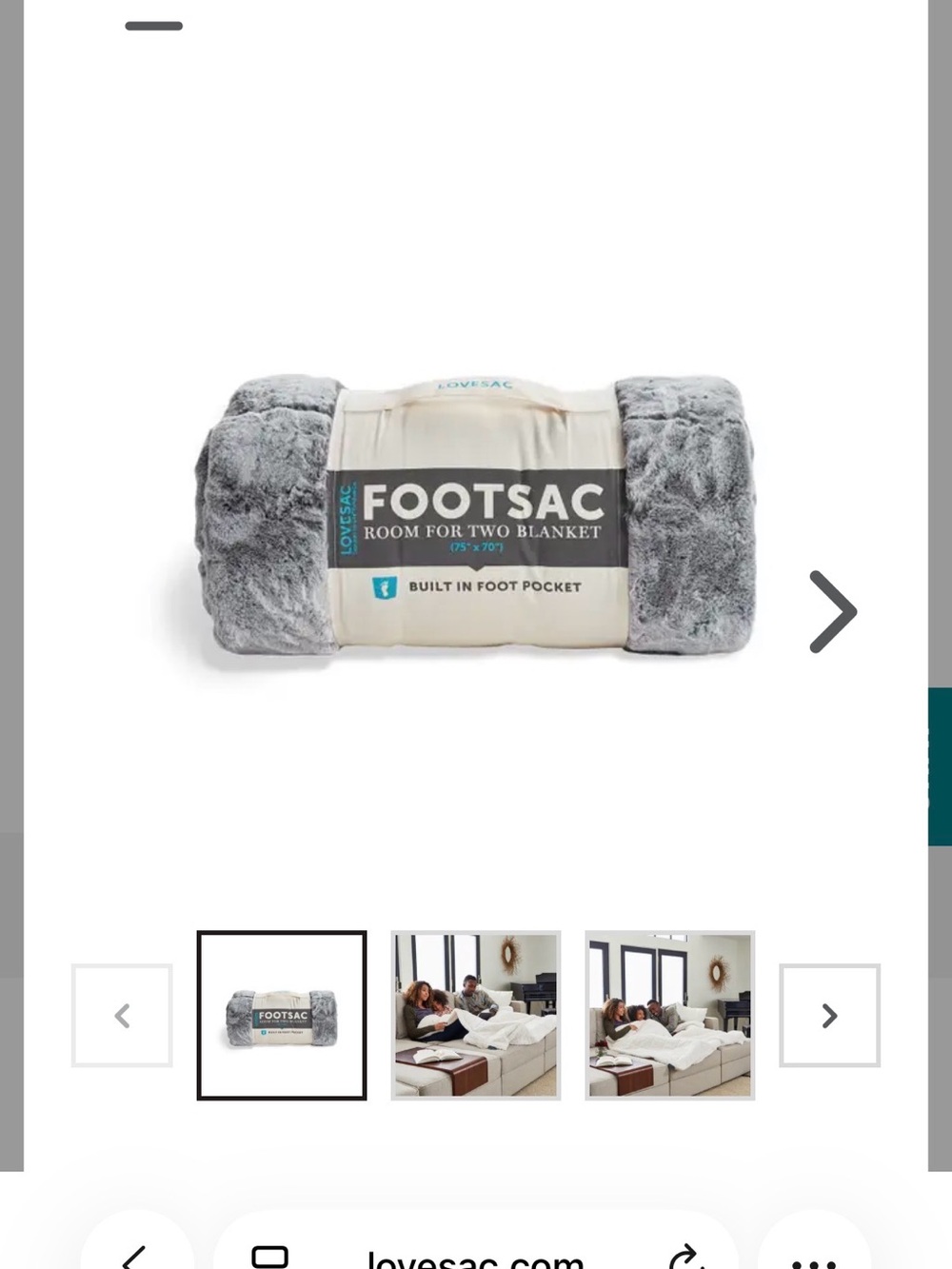 Lovesac Footsac Plush Throw Blanket in Gray
